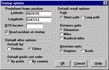 Startup options dialog